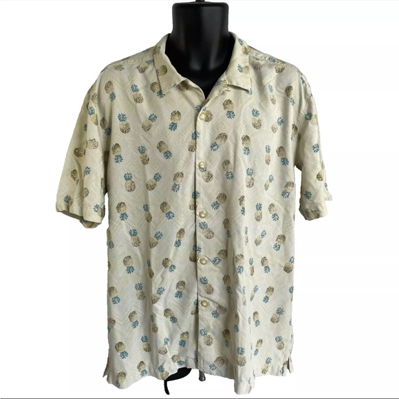 Mens Tommy Bahama Pineapple Short Sleeve Hawaiian Camp 100% Silk Shirt Sz L - Picture 2 of 6